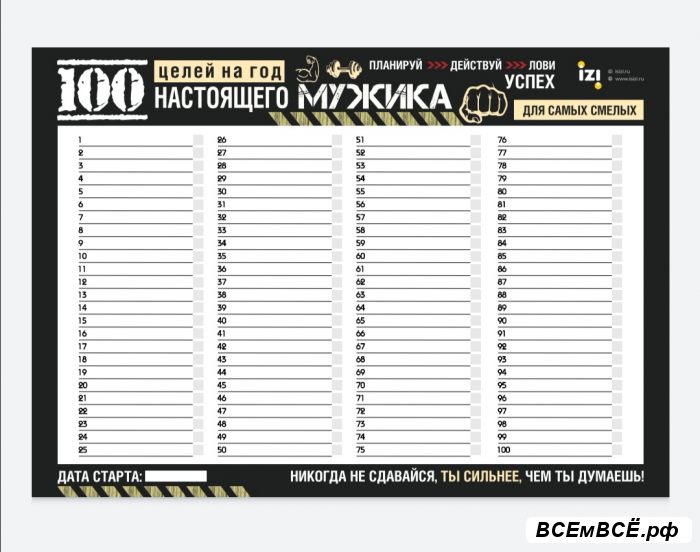 Планер 100 целей на год настоящего мужика, МОСКВА, цена 690 рублей. Смотри подробности на сайте Всемвсе!